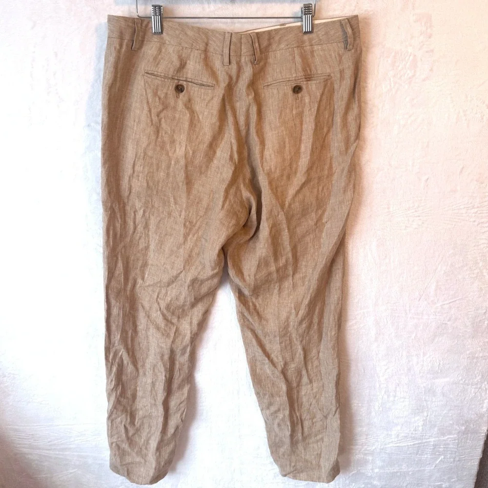 Bonobos Mens Standard Fit Linen Pants‎ Tan Khaki Flat Front Trousers Size 36